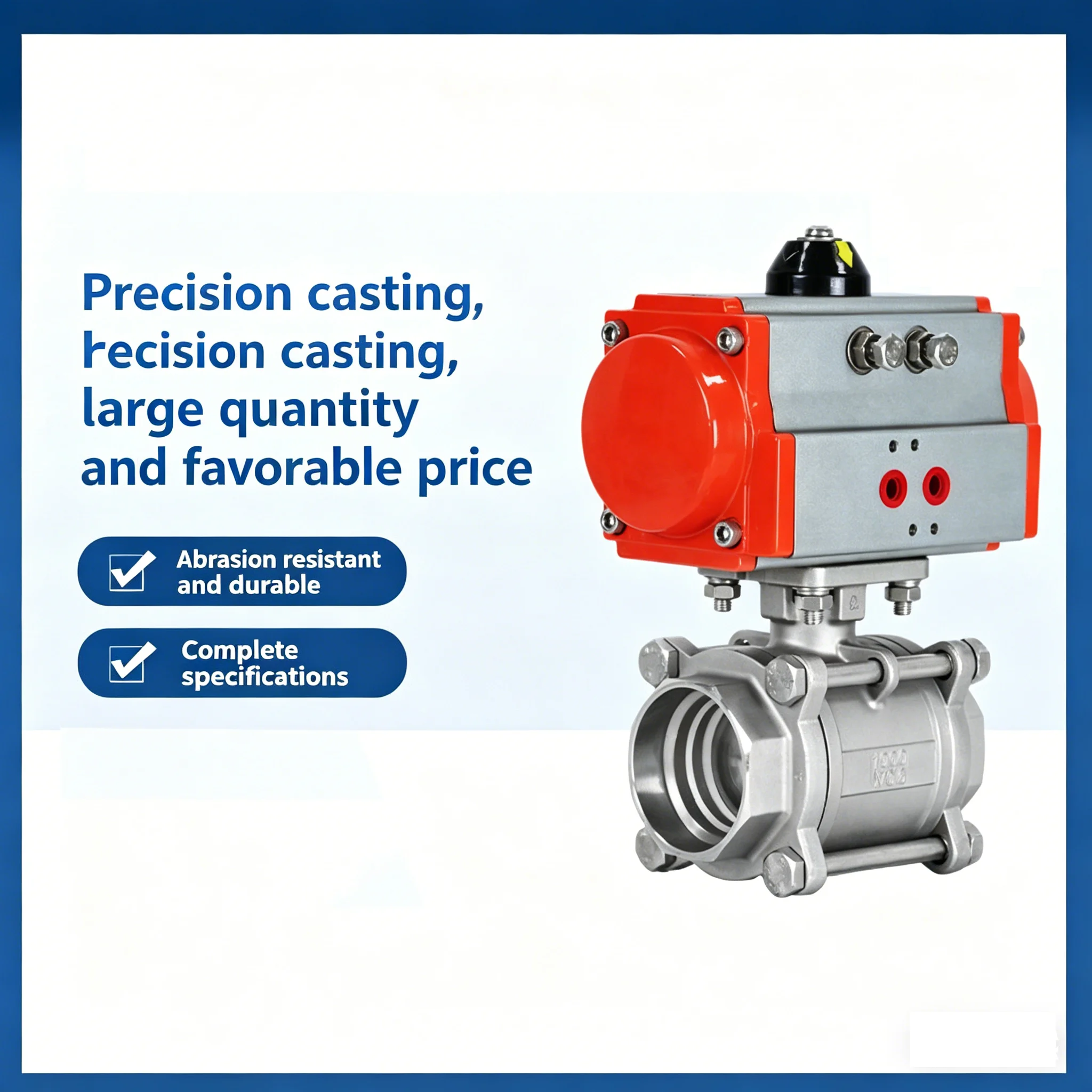 

DN8 DN10 DN15 DN20 DN25 DN32 DN40 DN50 Three Piece Pneumatic Ball Valve With High Platform 304 Double Acting Cylin