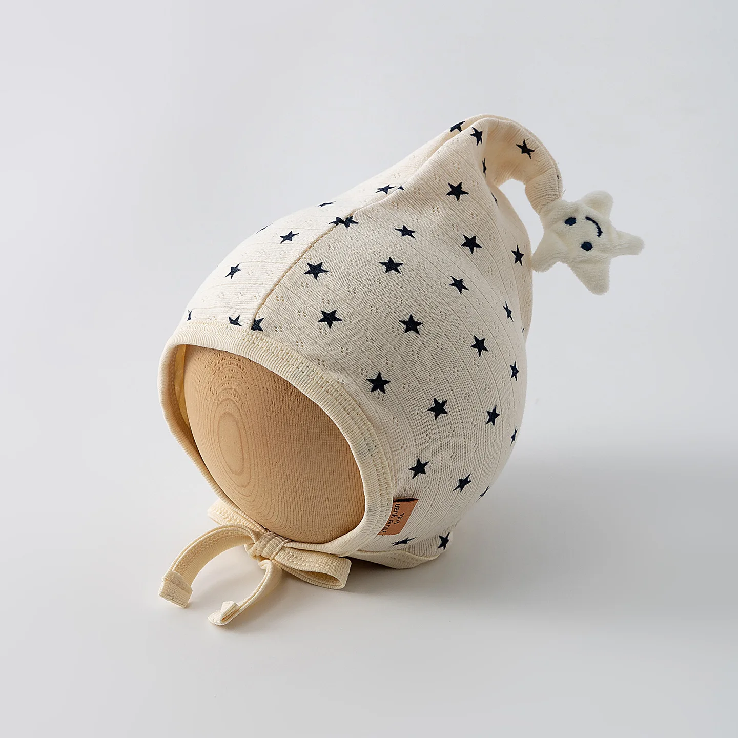 0-12M Newborn Baby Star Pattern Earflap Cap Adjustable Tie Bonnet Infant Boys Girls Spring Hat Daily Wear