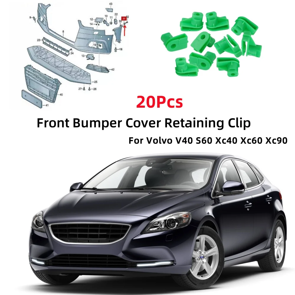 20 pçs capa do para-choque dianteiro do carro clipe de retenção porcas parafuso para volvo v40 s60 xc40 xc60 xc90 c70 s90 v90 acessórios interiores do carro