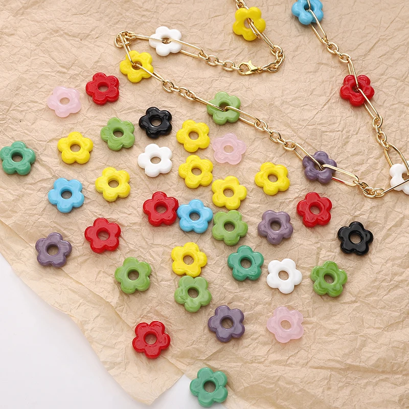 16mm1Pc/Bag Glass Flower Vintage Large Hole Bead Handmade DIY Jewelry Couple Bracelet Necklace Earring Accessories