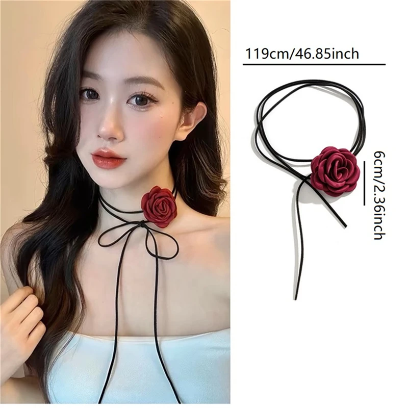 

Romantic Gothic Big Rose Flower Clavicle Chain Necklace For Women Ladies Korean Fashion Adjustable Rope Choker Party Accessories