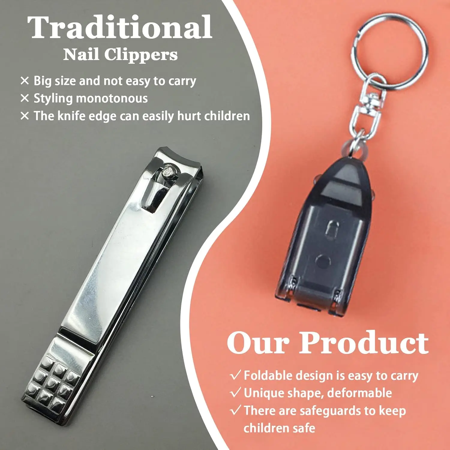 열쇠고리 손톱깎이 미니 접이식 스테인리스 손톱깎이 네일 파일 포함 야외 여행용