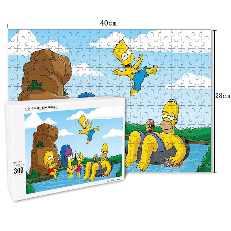 Disney Anime The Simpsons Wooden Puzzle Cartoon Figure Homer Bart Assembling Jigsaw Puzzles Kids Party DIY Decorations Xmas Gift