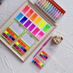 Holbein Watercolor Pigment Fluorescent Transparent Solid 12 Colors Watercolor Box Travel Painting Portable Art Supplies