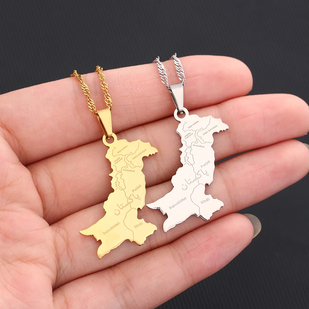 خريطة باكستان مدينة قلادة قلادة الفولاذ المقاوم للصدأ الرجال النساء الإسلامي جمغوريا باكستان خرائط مجوهرات هدية