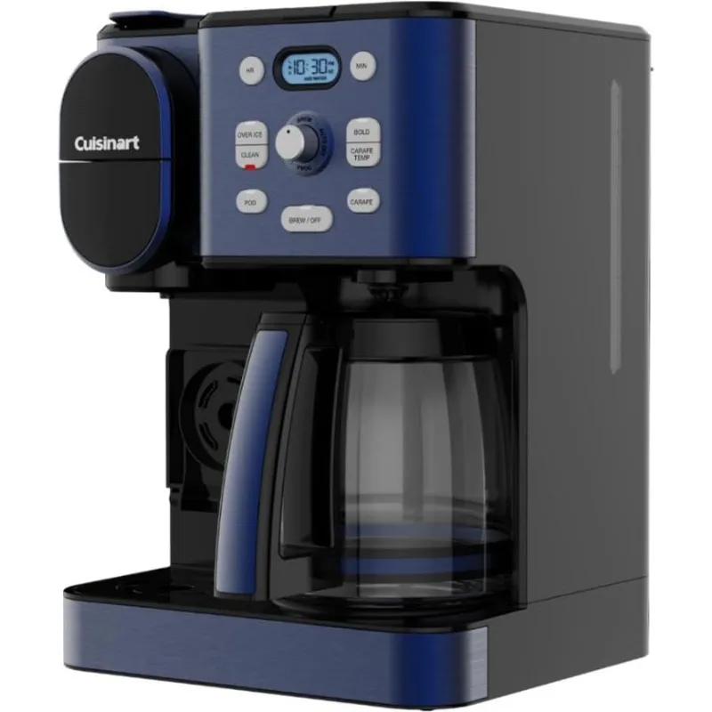 เครื่องชงกาแฟ Cuisinart โถแก้ว12ถ้วยเครื่องชงกาแฟร้อนและเย็นอัตโนมัติเครื่องผลิตเบียร์เซิร์ฟเวอร์เดี่ยวสีกรมท่า SS-16