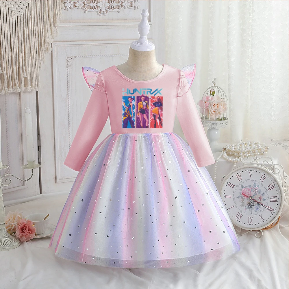 Kpop Demon Hunters Abbigliamento per bambini Primavera Abito da principessa a maniche lunghe Neonate Abito per bambini Abito Festa di compleanno 2-8 anni