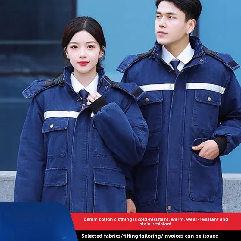 

Зимние бархатные теплые джинсовые комбинезоны, хлопковая одежда с шапками, противоожоговые мужские утолщенные, износостойкие, грязеотталкивающие