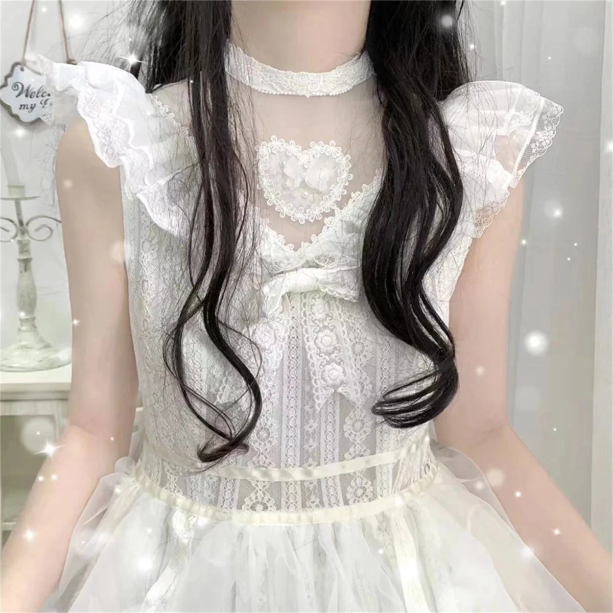 Stile retrò francese Lolita Cosplay elegante Tea Party Girls splendida maglia pizzo ricamo fiori perla amore nastro fiocco vestito