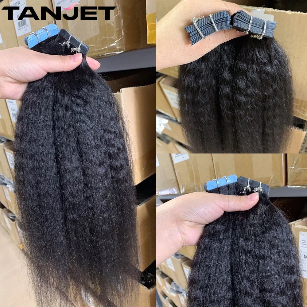 Kinky Straight Tape In Hair Extensions Human Hair Natural Black Skin Weft Tape in Real Human Hair Invisible Tape Ins 20pcs/Pack