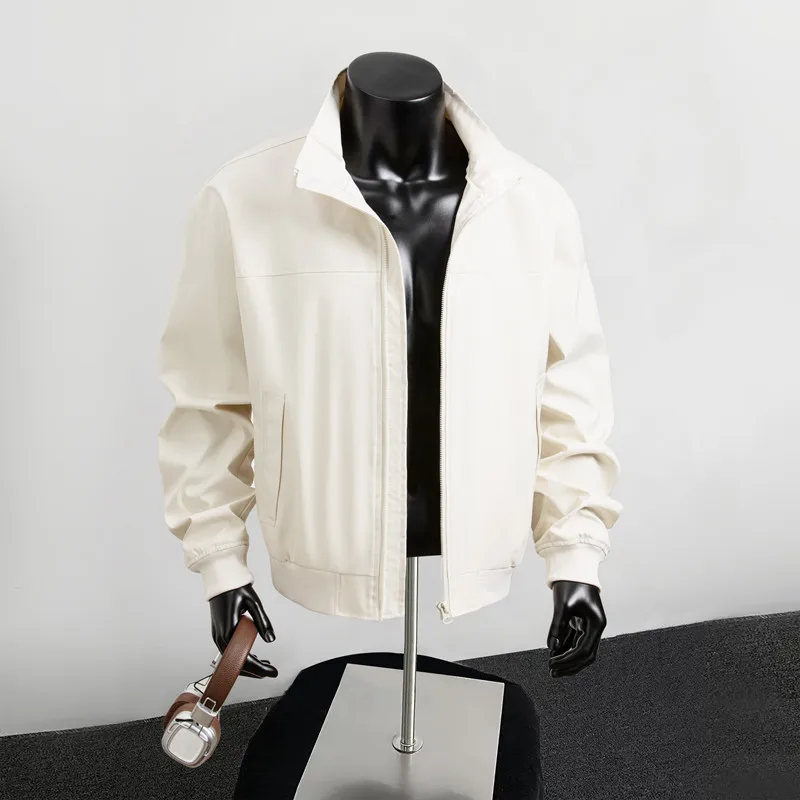 

Casual Flight Collar Jaet Men's Versatile Pure Color Retro American Jaet Stand Fit Polyester Fiber Long Sve