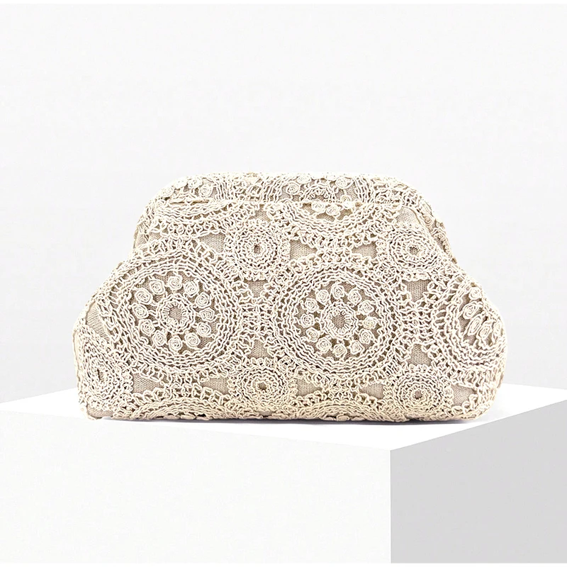 Clutch-Tasche mit floraler Spitze und Häkelverschluss, elegante Abendtasche für Damen für Hochzeit, Bankett und Party, schicke Kosmetiktasche. – Detail 7