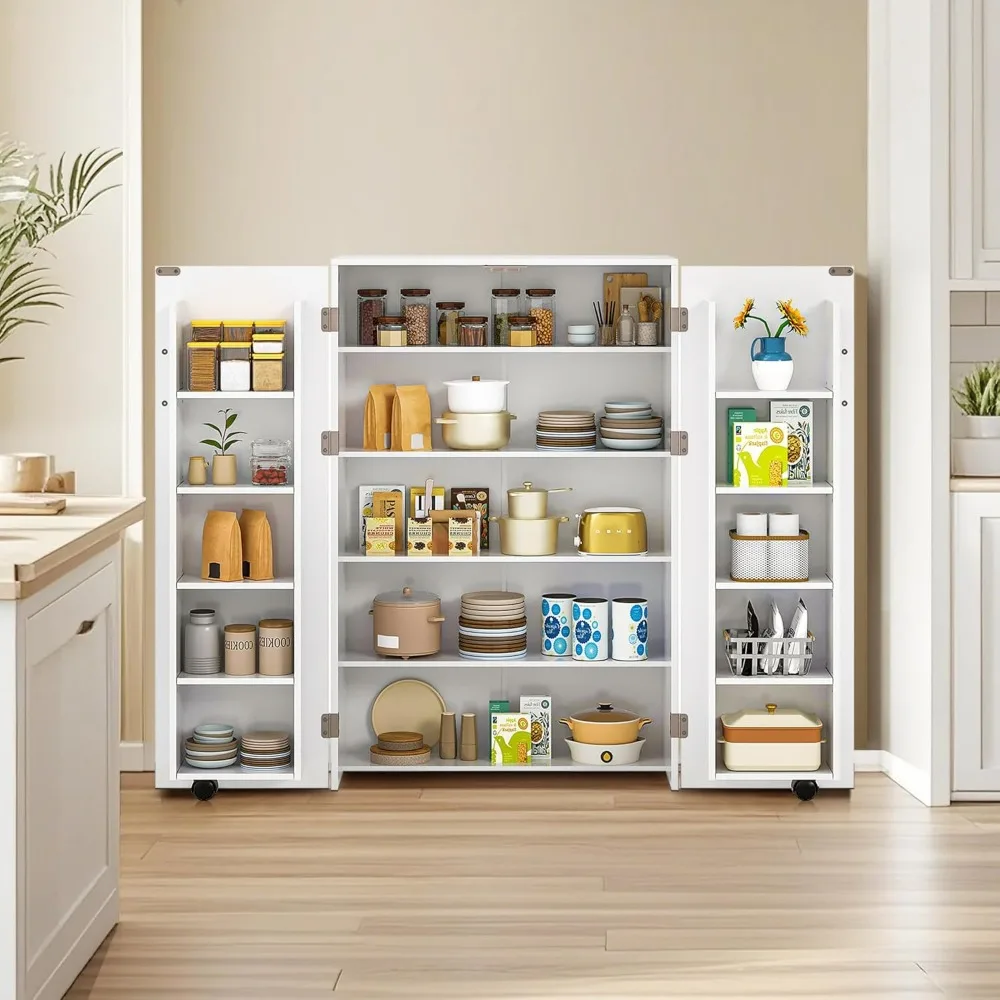 35.5” Small Kitchen Pantry Storage Cabinet with 2 Doors and Adjustable Shelves, Food Storage Freestanding Cupboard