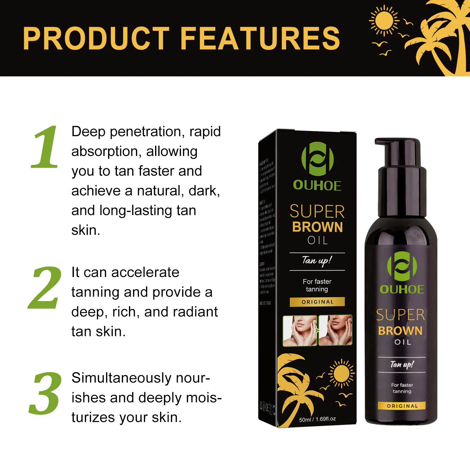 

Tanning Oil Build Bronze Face Body Tone Enhance Post Sun Bronzing Solarium Lock Moisturizing Softness Darker Solar Tanning Oil