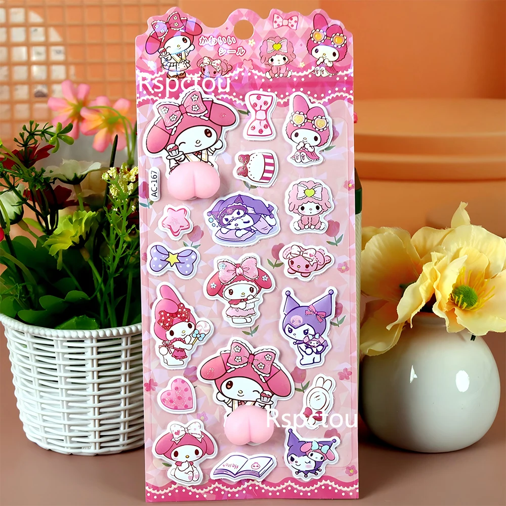 4 Uds. De pegatinas divertidas y bonitas de Sanrio, Cinnamoroll My Melody Kuromi, pegatina en relieve 3D, pegatinas blandas para aliviar el estrés Kawaii, juguete para regalo