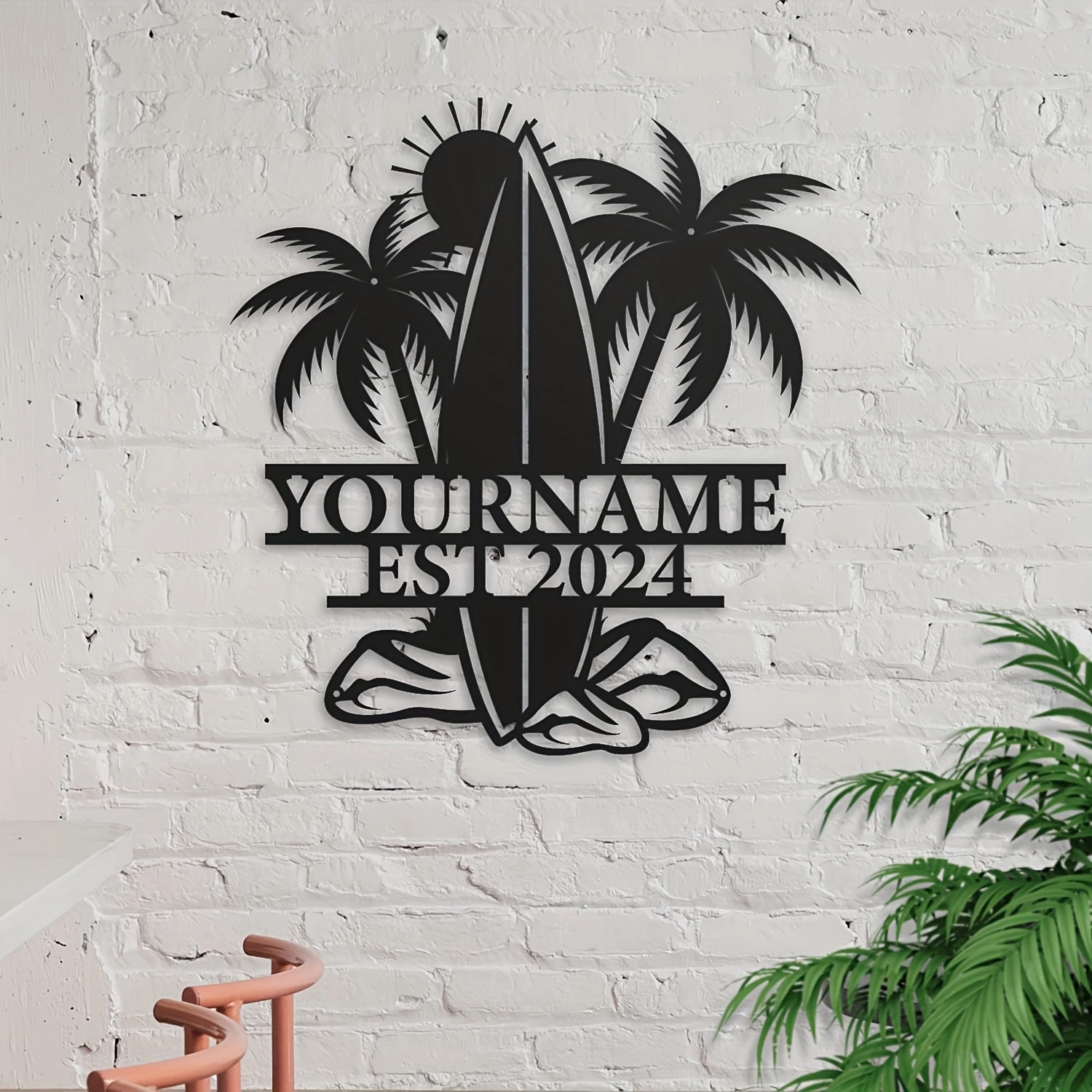 Customized Universal Surfboard Name Metal Plaque Black Metal Wall Art Decor Outdoor Home Wall Decorations Personalized Engraving view 5