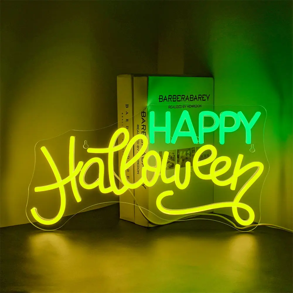 

Happy Halloween Neon Signs Led Lights Letter Room Decoration For Party Bar Home Bedroom Club Dimmable Wall Light Up Sign Lamp