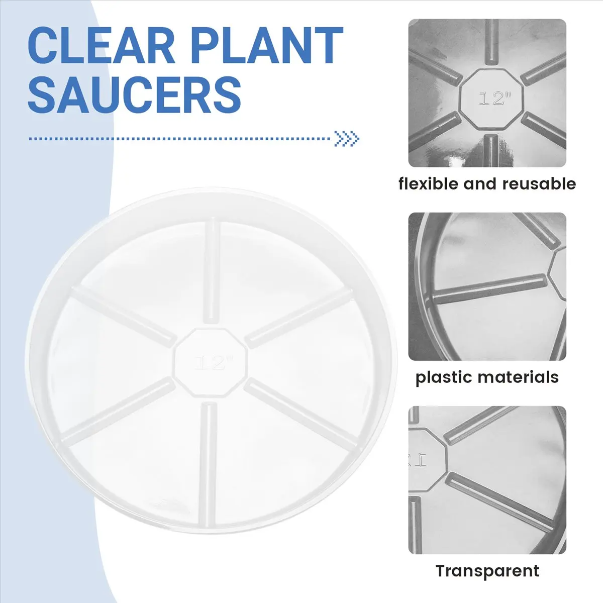 maiABIY 4 Pack Clear Plant Saucer 12 Inch Plastic Plant Saucers Durable Thicker Plant Tray Flower Pot for Indoor Outdoor Garden