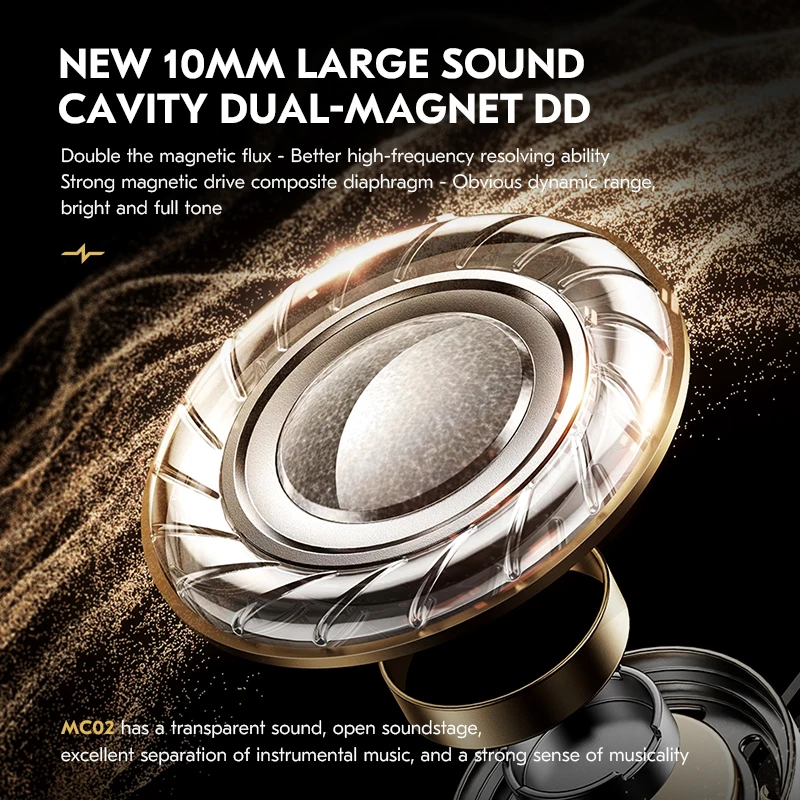 CCZ MC02 Cuffie intrauricolari HiFi Driver dinamico a doppio magnete Cavo DD 5N OFC grande da 10 mm Cuffie cablate per musica per gli appassionati del suono