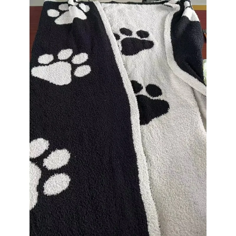Dog Footprint Black and White Fleece Throw Blankets for Couch Sofa Fuzzy Warm Plush Blanket Comfortable Pet Paw Print Blanket view 6