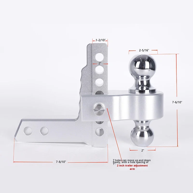 Aluminum Alloy Adjustable Square Mouth 2-6 Inch Double Ball Head Tow Hook Trailer Arm For Off-Road Roadside Assistance