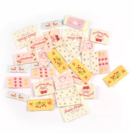 

Cute Cherry Pattern Fabric Clothing Collar Labels Handmade with Folded Edges DIY Apparel Tag 20 per Package
