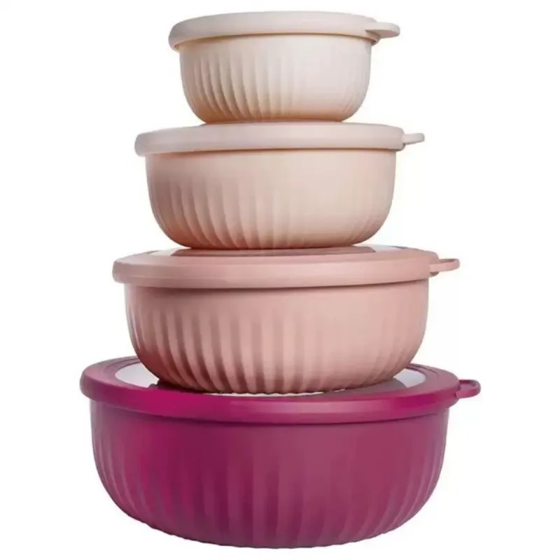 

4pcs Wide Mixing Bowls Nesting Meal Prep Bowl Set with Lids, Salad Dressing Food Grade Salad Snack Containers Kitchen Supplies