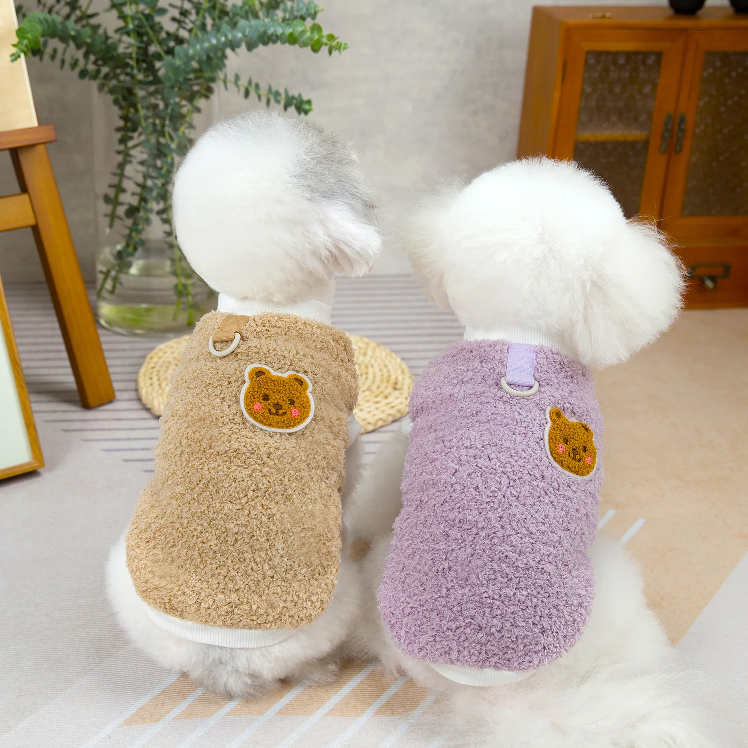 Pet Clothes Winter New Cotton-padded Coat Can Be Pulled Sleeveless Plus Fleece Bear Dog Vest Warm Dog Coat Thick Cat Clothes