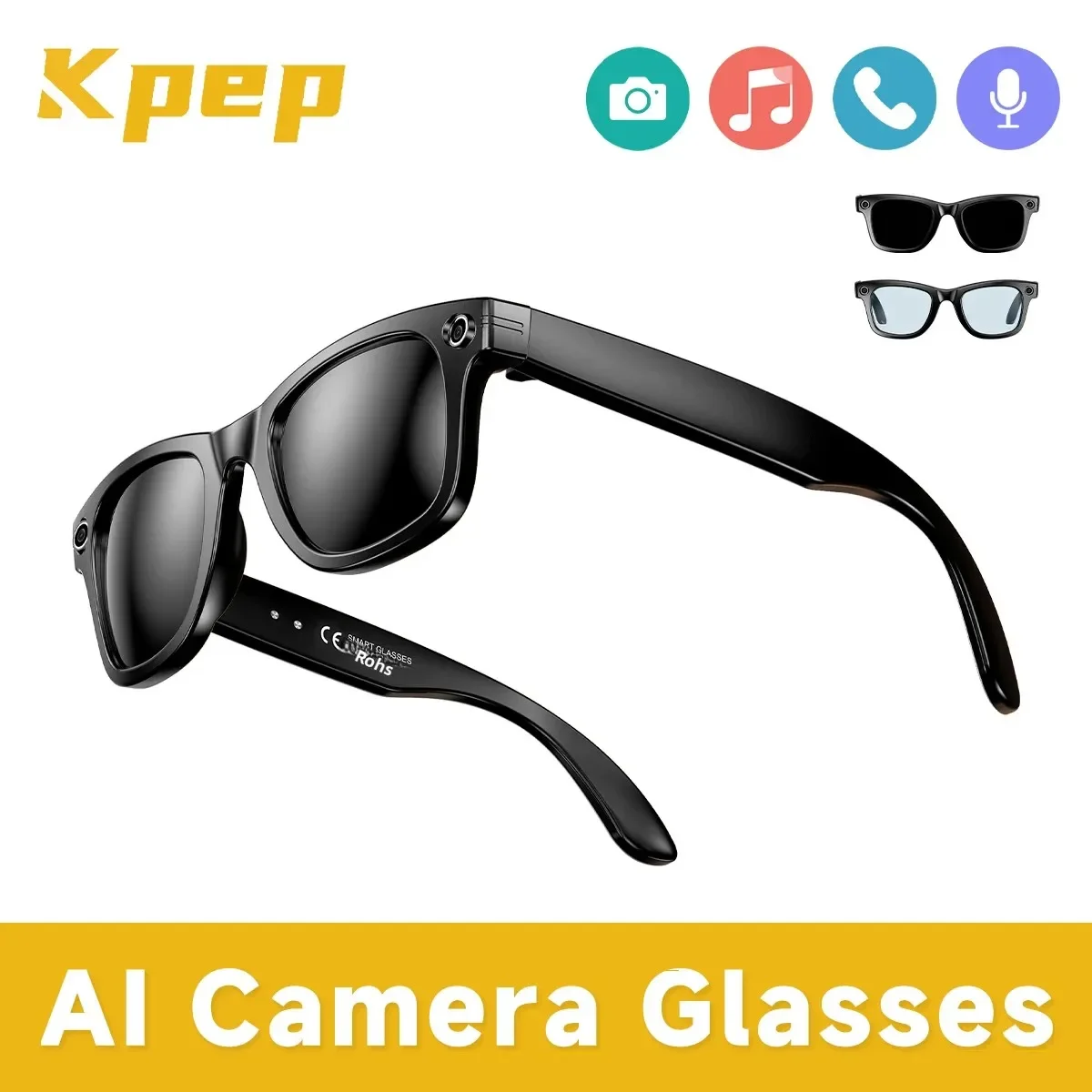 แว่นตาอัจฉริยะ KPEP AI พร้อมกล้องบันทึกวิดีโอ รองรับการโทรผ่านบลูทูธ แปลภาษาด้วย AI เล่นเพลง บันทึกเสียง ผู้ช่วยเสียงอัจฉริยะ สำหรับผู้ชายและผู้หญิง