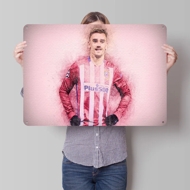 Antoine Griezmann Football Tinplate Poster Custom Wall Art Vintage Metal Signs Retro Tin Plaque for Apartment Decoration Room