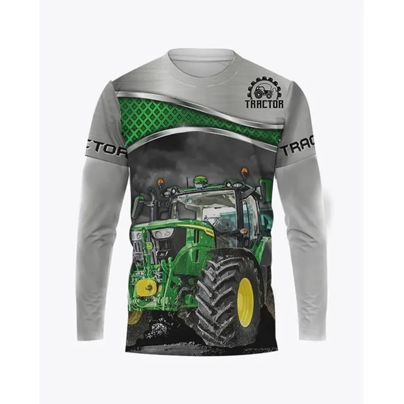 3D Print Farm Tractor Pattern Autumn Men\'s O-Neck Casual Long Sleeve T-shirt Oversized Pullover Fashion Streetwear Men Clothing