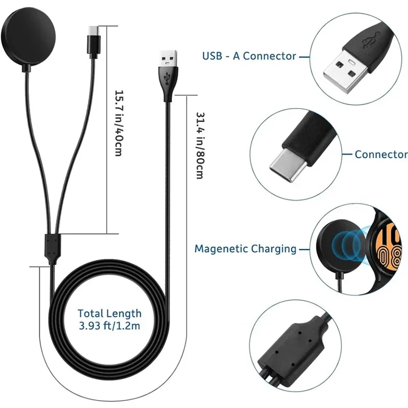 

2 in 1 Wireless Charger for Samsung Galaxy Watch Ultra/7/6/5/4/Fe/3 Active 2 USB A to USB C Fast Charging Cable for Galaxy S24