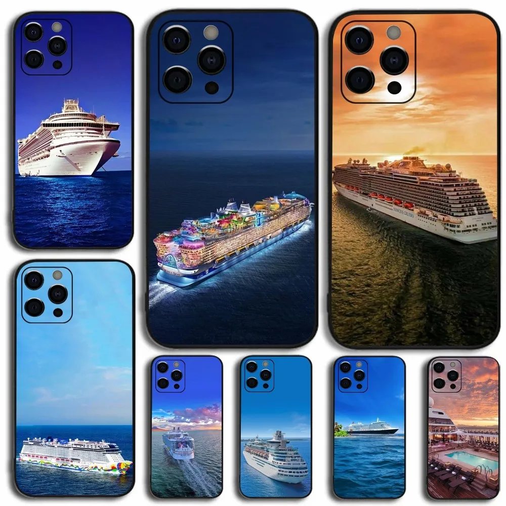 

Luxury Cruise Ship Phone Case For Apple iPhone 15,14,13,12,11,Pro,X,XS,Max,XR,Plus,Mini Soft Black Cover