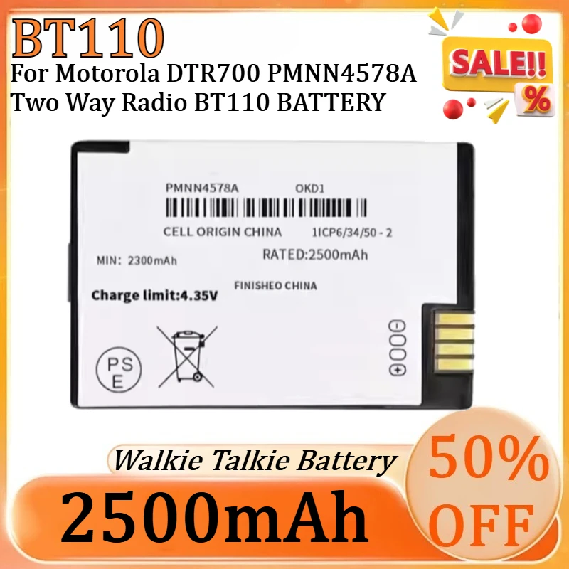 

New BT110 High Quality Battery PMNN4578A 3.7V 2500mAh Lithium-ion Battery for Motorola DTR700 Two Way Radio BT110 BATTERY