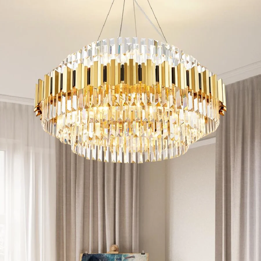 

LED luxury crystal chandelier stainless steel living room dining room bedroom lamp designer hotel k9 crystal decorative lights
