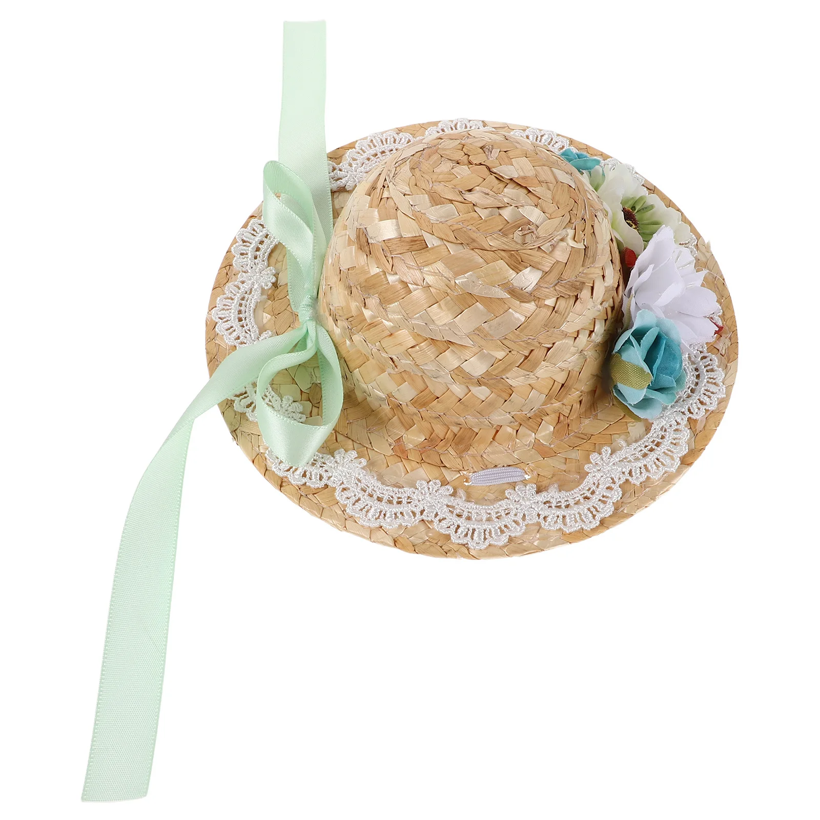 Mini-Strohhut Winziger Sombrero mit Schleifenblumen-Design Sommer Boho-Stil Handwerksdekoration Miniatur Gewebte Kleine Strohhüte für Bastelarbeiten