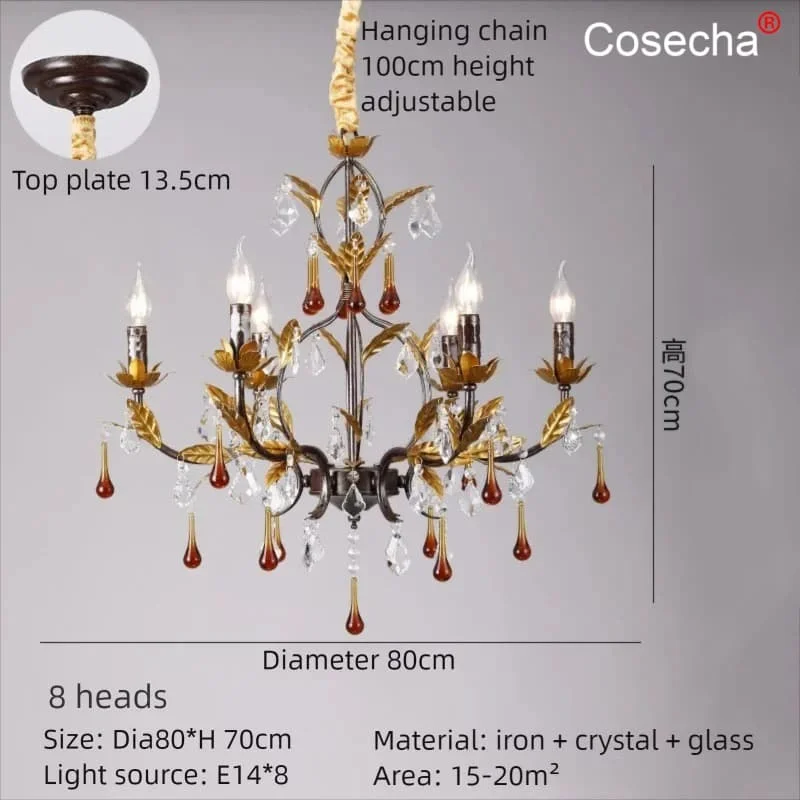 Franse kristallen kroonluchter slaapkamer 6 lampen eetkamer hangende lampen woonkamer kroonluchters met bladgoud klassieke 8 lampen