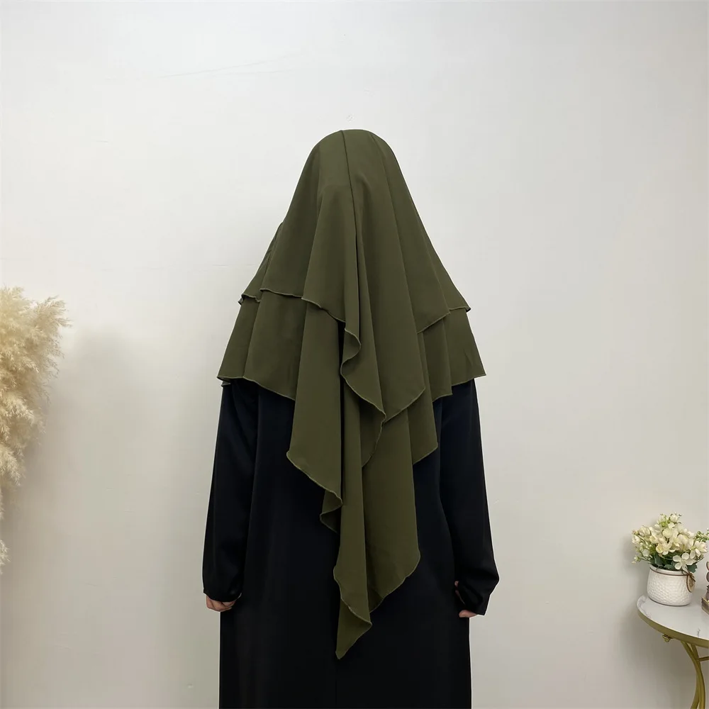 Hijabs de Duas Camadas para Mulheres Muçulmanas, Khimar Longo, Lenço na Cabeça, Dubai, Turco, Vestuário Islâmico, Ramadã, Eid Headdress