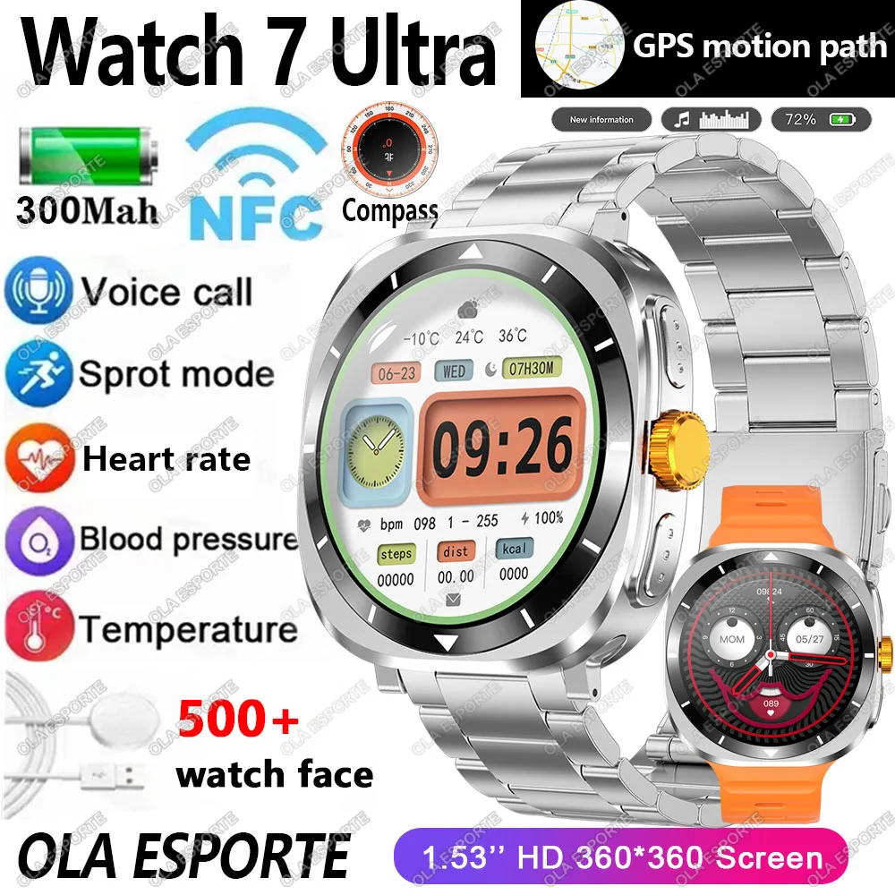 NFC Smart Watch uomo donna orologio 7 Ultra GPS Sport Outdoor Watch bussola Bluetooth Call Smartwatch HD impermeabile per Samsung 2024