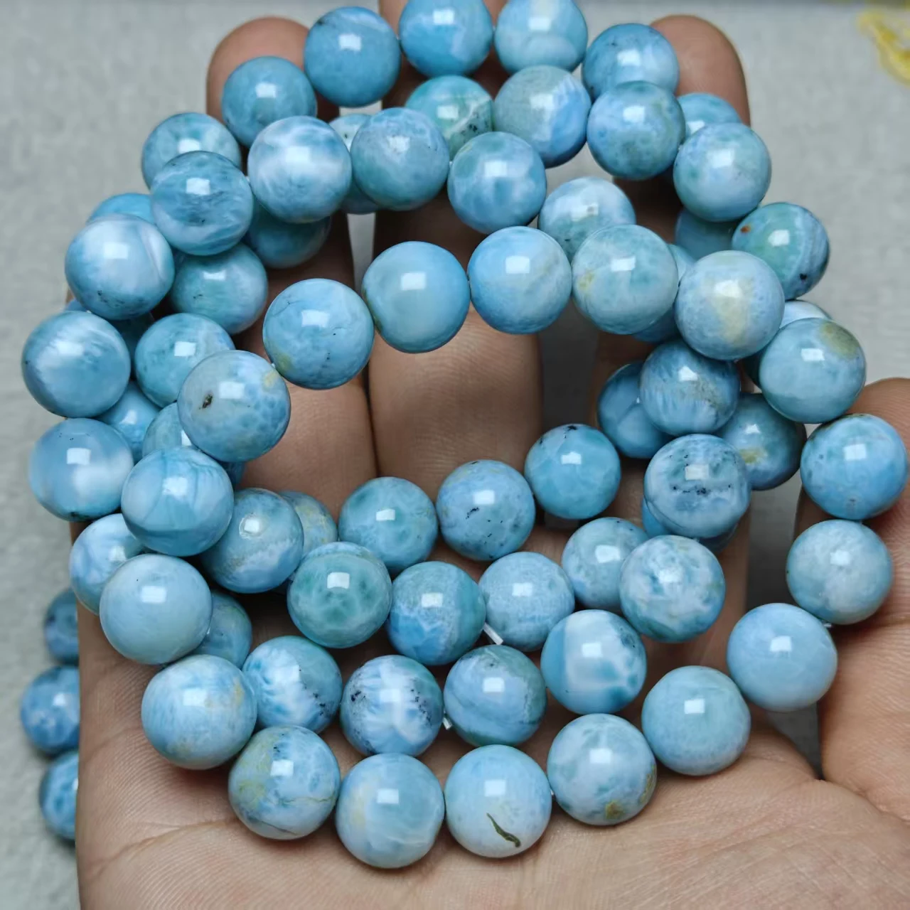 Xingyu Natürliche AA Larimar glatte runde lose Armbandperlen für Schmuckherstellung, Designarmband, elastisches Seil, handgemachter Schmuck – Detail 3