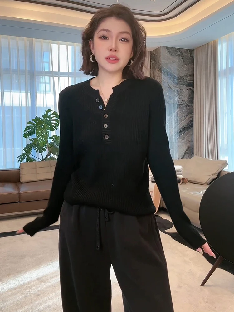 

Женский премиум-свитер MEQA3956 из шерсти: идеально сидящий вязаный шерстяной свитер Henry, базовый слой, полосатый трикотаж, весна-осень