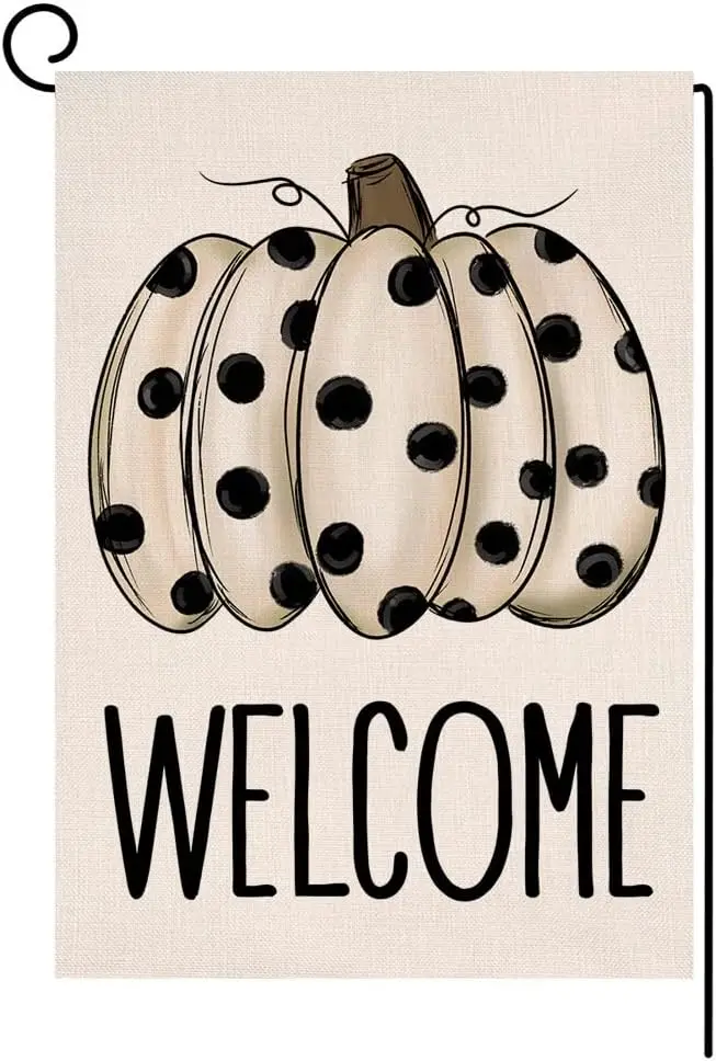 Fall Pumpkin Garden Flag 12x18 Vertical Double Sided Polka Dot Pumpkin Autumn Thanksgiving Outside Decorations Burlap Yard Flag