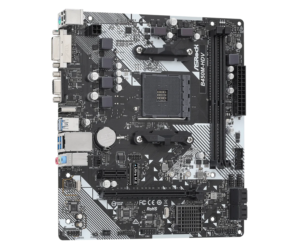 Imagem -03 - Placa-mãe B450 B450m Asrock B450m-hdv R4.0 Am4 Apoio Ryzen 5600 1200 5300g 5900 5700 Processador Central Ddr4 16gb Ultra M.2 Micro Atx