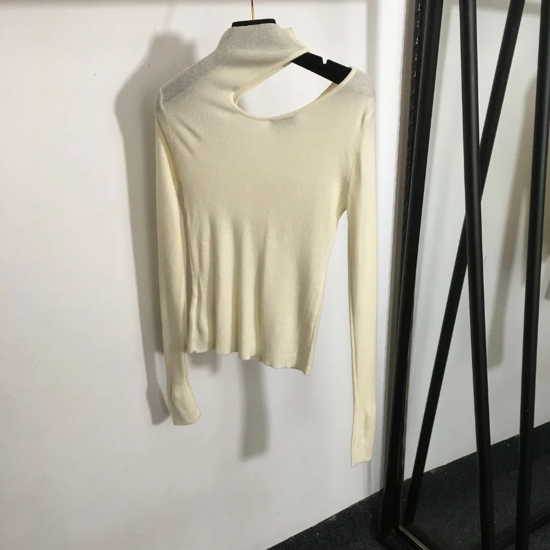 

24 new off shoulder semi high neck knitted thin sweaters, wool knitted women's versatile slim fit tops