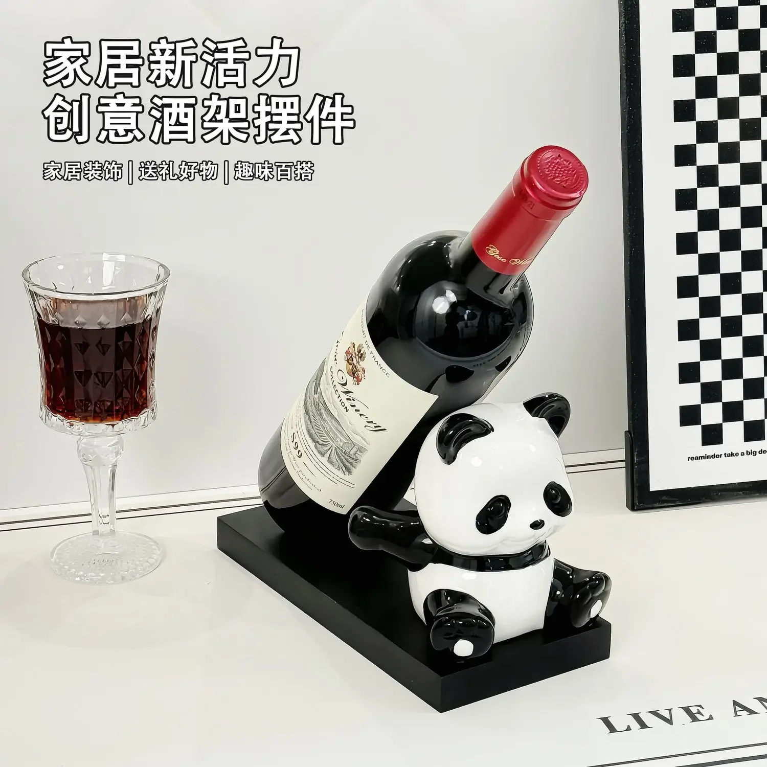 

Creative Panda Red Wine Ceramics Rack Cute Countertop Wine Bottle Display Wine Cabinet Ornament Modern Living Room Decoration