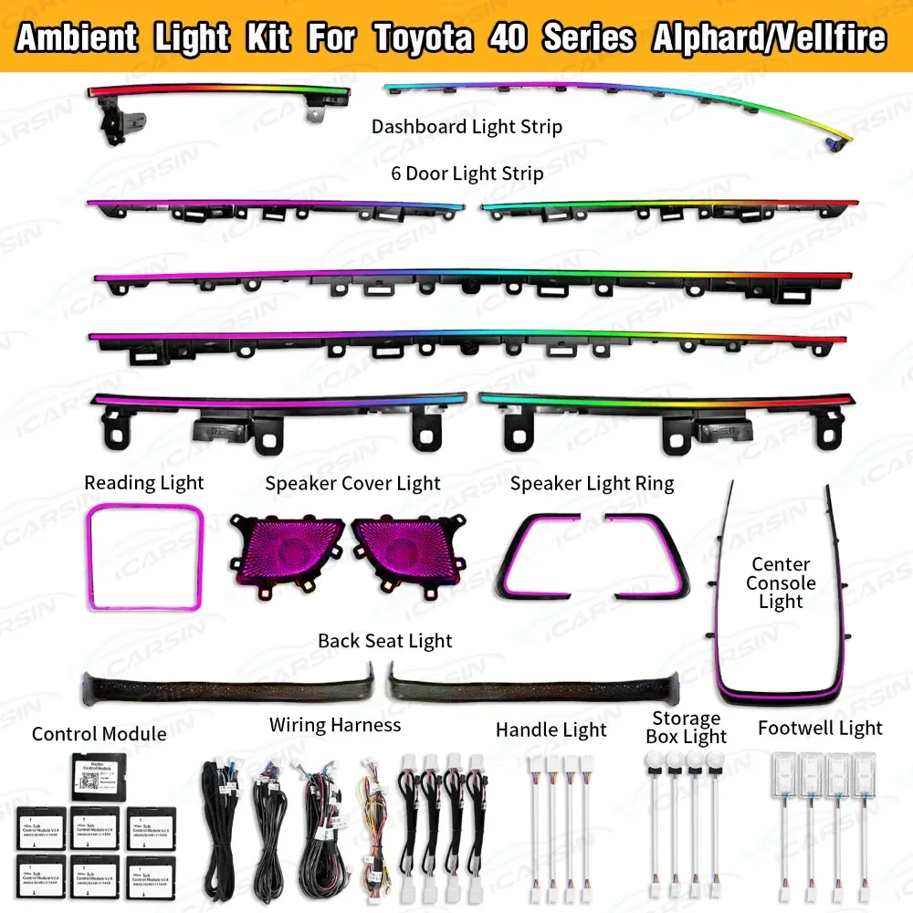 

Upgrade 256 Colors Symphony Car Interior Ambient Light for Toyota Alphard/Vellfire 40 Series 2024+ RHD/LHD Accessories