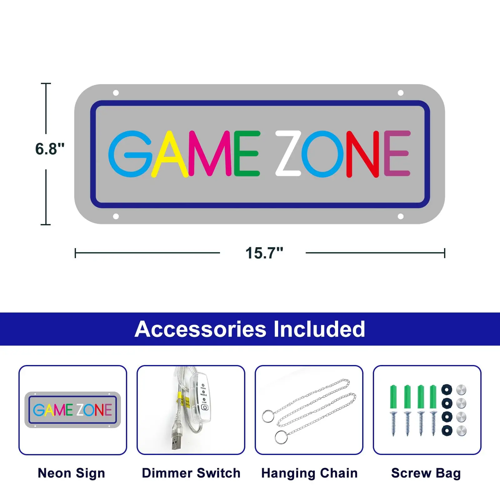Gaming Neon Game Zone Sign for Game Room Decor - LED Neon for Teen Boy Room, Gamer Wall Decor - Best Gamer Gifts for Boys, Kids