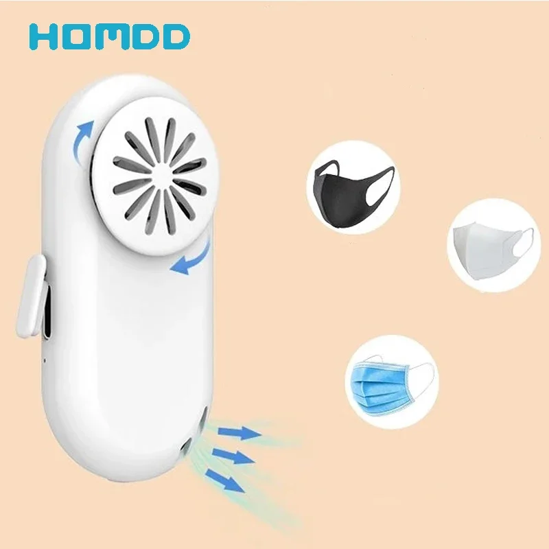 HOMDD Clip-on Mask Fan Silent Ventilator Portable Mini Electric Fan USB Rechargeable Wireless Ventilation Fan Sports Summer