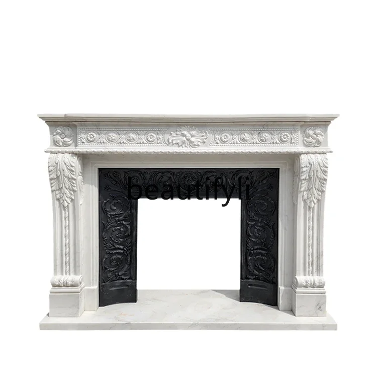 2003French fireplace marble mantel retro living room TV background wall decoration customization