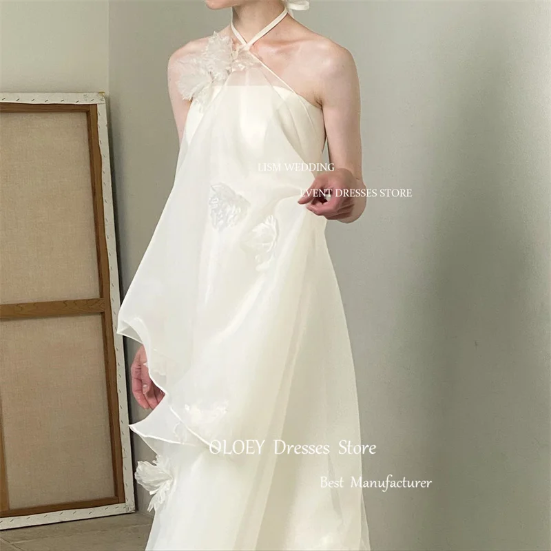 OLOEY A Line Fairy Wedding Dresses Photoshoot Halter 3D Flowers Korea Bridal Gowns Garden Customised Formal Dress 2024